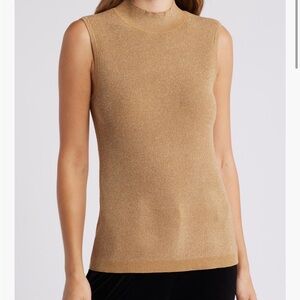 Tahari ASL Metallic Sleeveless Mock Neck Sweater